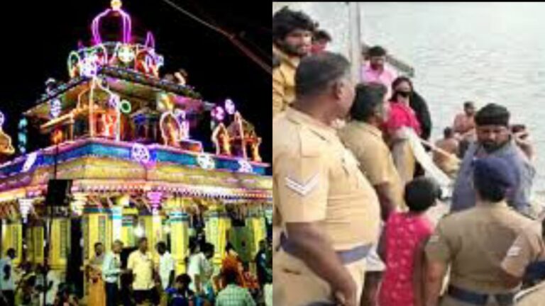 அலங்கார தூண் சரிந்து விழுந்து தெப்பத்திருவிழாவில் நேர்ந்த விபரீதம்..! திருவாரூரில் நடந்த சோகம்..